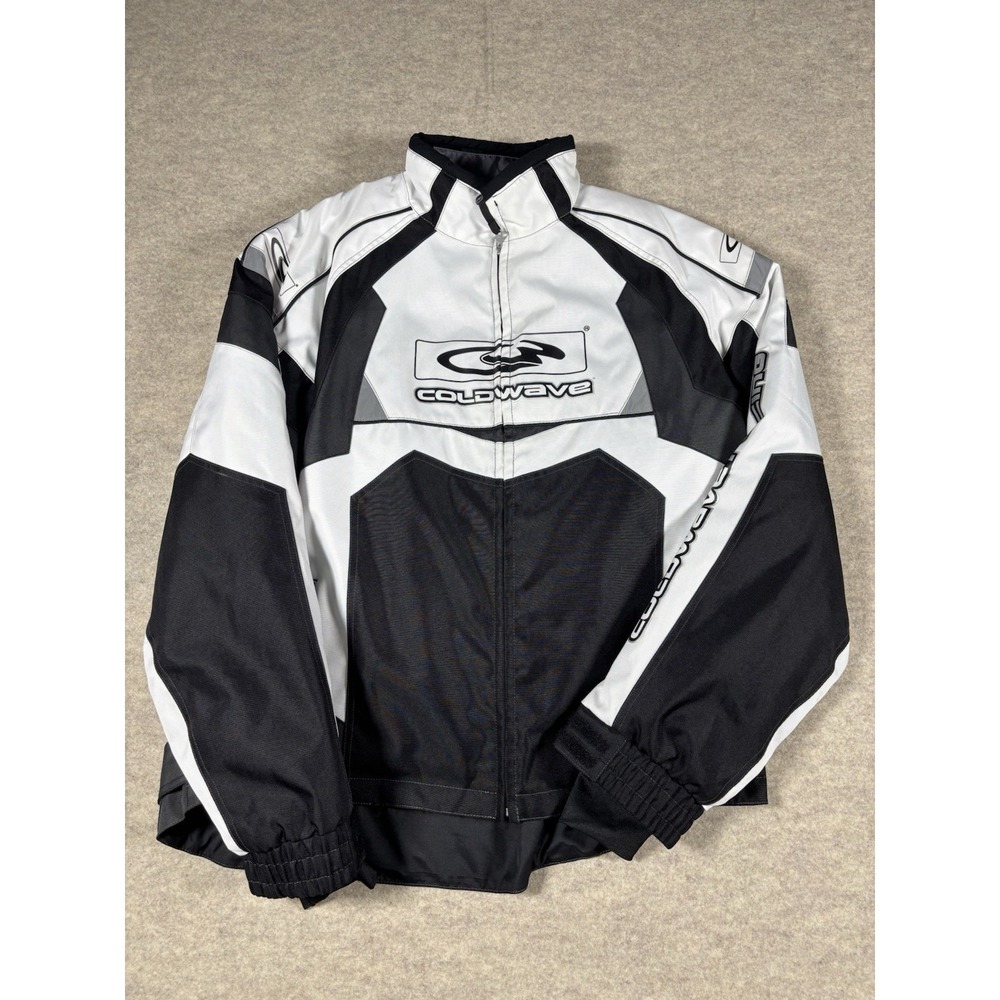 Vtg Coldwave SX Racing Snowmobile Jacket Mens White Black Colorblock Spellout LG